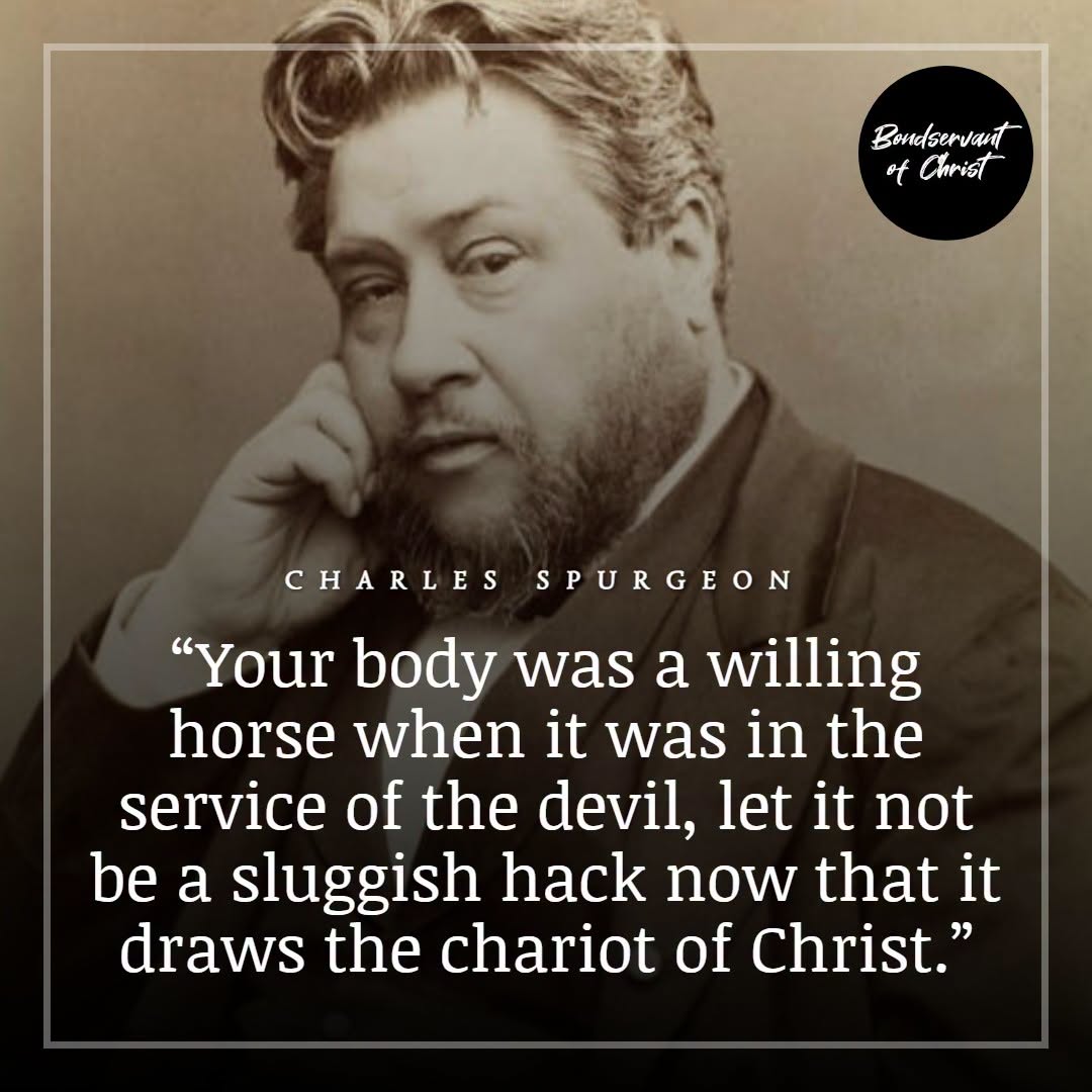Sepia quote card of Charles Haddon Spurgeon with his words on the body bought with a price